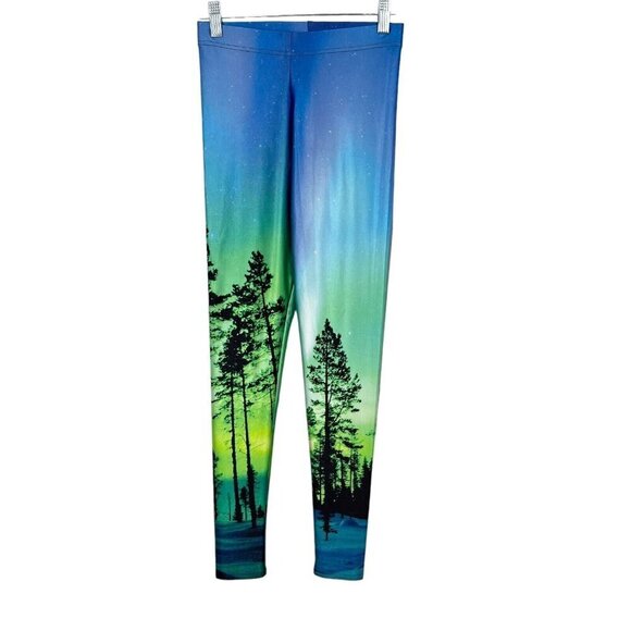 Black Milk Size S Aurora Skye Leggings Aurora Borealis Blue Green Sky Stretch - Picture 1 of 11